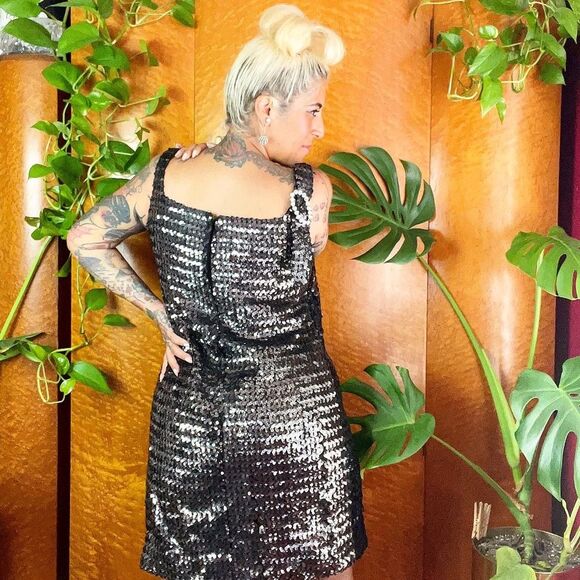 RUSSELL OF CALIFORNIA 60’s 60s Vintage Sequined Mini Shift Mod Cocktail Dress M - Picture 8 of 12
